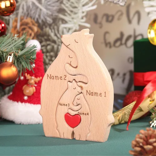 Vista 8 de Rompecabezas personalizado con nombre de la familia, rompecabezas de oso de madera, rompecabezas de madera personalizable de roble decorativo