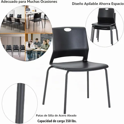 Vista 5 de Juego de 4 sillas apilables de plástico para recepción y invitados