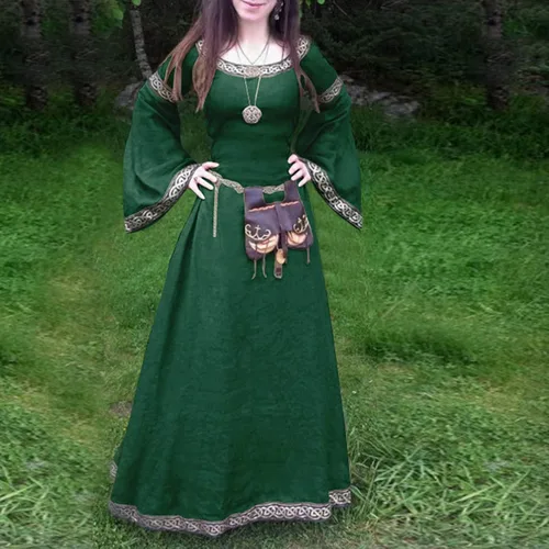 Vista 2 de Disfraz para mujer, estilo renacentista, vestido largo, vestido medieval, victoriano, irlandés