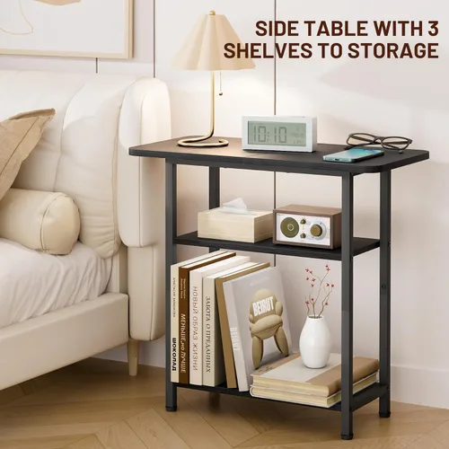 Vista 6 de SLEEPING LAMB - Mesa auxiliar para sala de estar, mesa auxiliar de 3 niveles para espacios pequeños con superficie de almacenamiento amplia, mesita