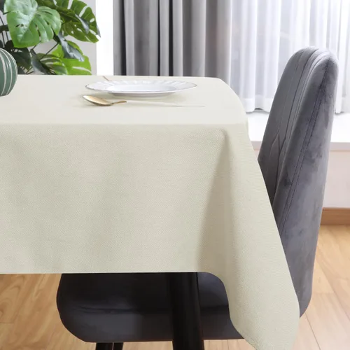 Vista 2 de Mantel para mesa rectangular de 55x71 pulgadas, de lino sintético, resistente a las arrugas e impermeable, color beige, para cocina, comedor