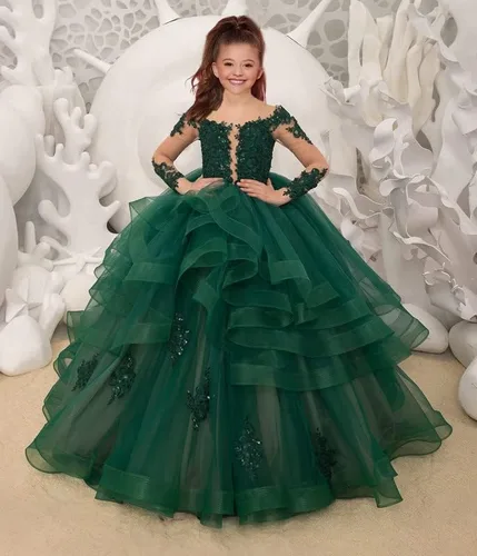 Vista 2 de Vestidos de niña de flores para boda, de tul, vestido de princesa, vestido de baile, formal, de varias capas, vestido de primera comunión