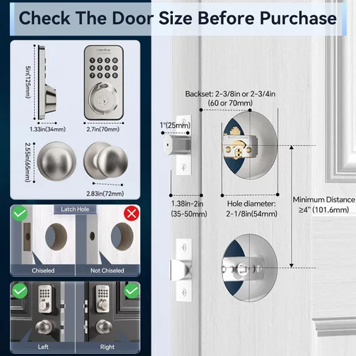 Vista 8 de U68W WiFi Fingerprint Smart Door Lock with Knob Set, Satin Nickel