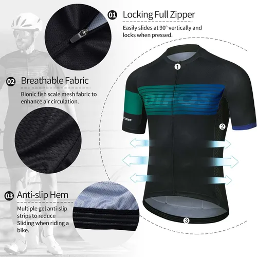 Vista 3 de Conjunto de camisetas de ciclismo para hombre, pantalones cortos acolchados de secado rápido, manga corta, 3 bolsillos traseros, traje de ciclismo