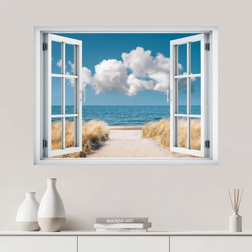 Vista 53 de SIGNWIN Adhesivo de pared removible/mural de pared para ventana, vegetación exuberante y árboles iluminados por el sol, fotografía, realismo