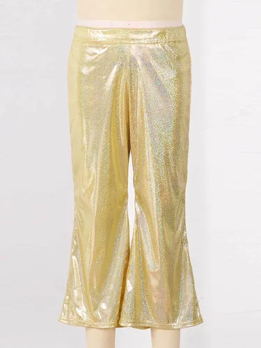 Vista 3 de Agoky Pantalones de baile de lentejuelas brillantes para niñas y niñas, pantalones acampanados de pierna ancha, pantalones acampanados para hip hop