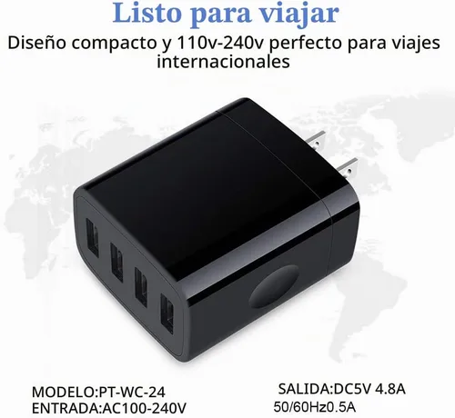 Vista 3 de Bloque de cargador para iPhone, 4.8A, cargador de pared USB, adaptador de corriente, cubo de carga, caja de ladrillo para iPhone 17 16e 16 15 14 13