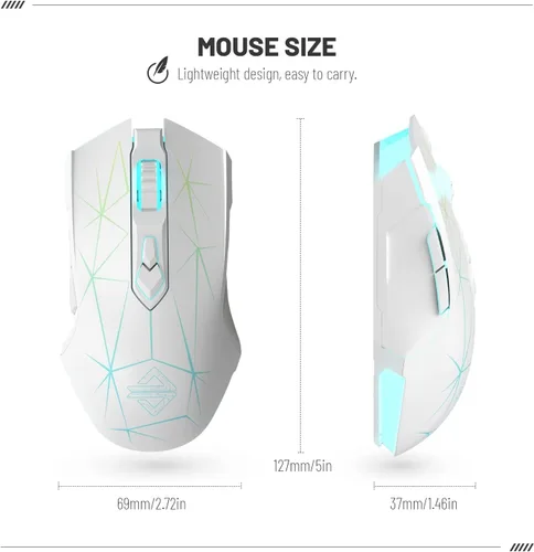 Vista 7 de AJ52PRO Ratón inalámbrico con cable Bluetooth para juegos con retroiluminación LED RGB ajustable 10000DPI ergonómico 7 botones programables
