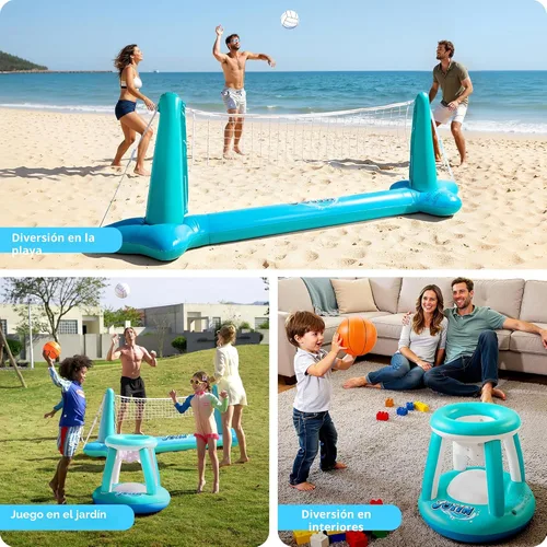 Vista 7 de JOYIN Juego de flotador inflable para piscina, red de voleibol y aros de baloncesto, juguete flotante de natación para niños y adultos, flotadores