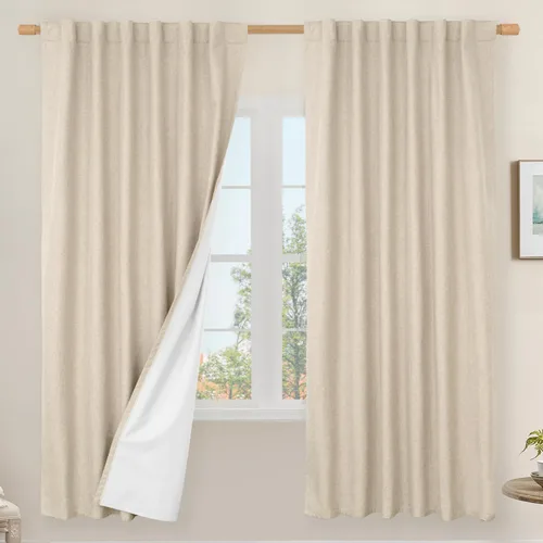 Vista 174 de LAMIT Cortinas opacas cortas de lino de 30 pulgadas para ventanas de cocina sobre el fregadero, cortinas de café texturizadas de lino marfil