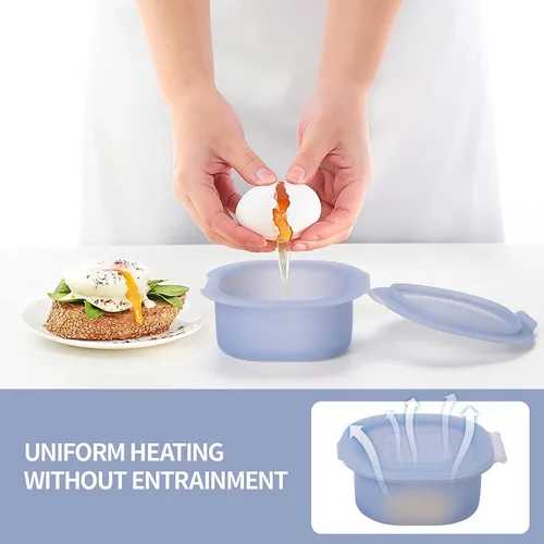 Vista 3 de Sartén para huevos con tapa, paquete de 3 moldes cuadrados de silicona para huevos, recipiente cuadrado antiadherente de 3 pulgadas para huevos
