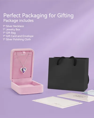 Vista 3 de KSang 925 Silver Heart Necklace for Women, Dainty Heart Crystal Pendant Necklace with Box Packaging as Birthday Christmas Gift for Wife, Daughter