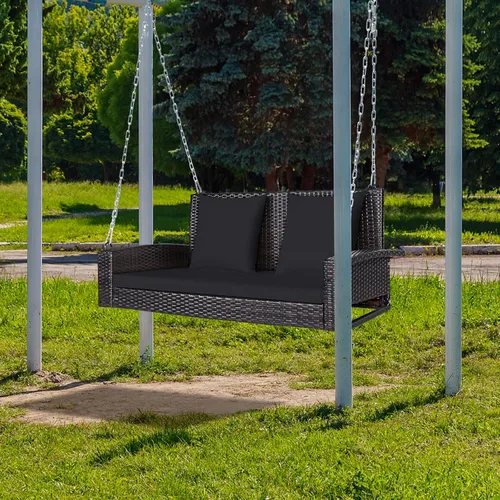 Vista 3 de Happygrill Banco de columpio para porche al aire libre para 2 personas con cojines suaves, cadena de acero reforzado de 7.9 pies, marco de acero