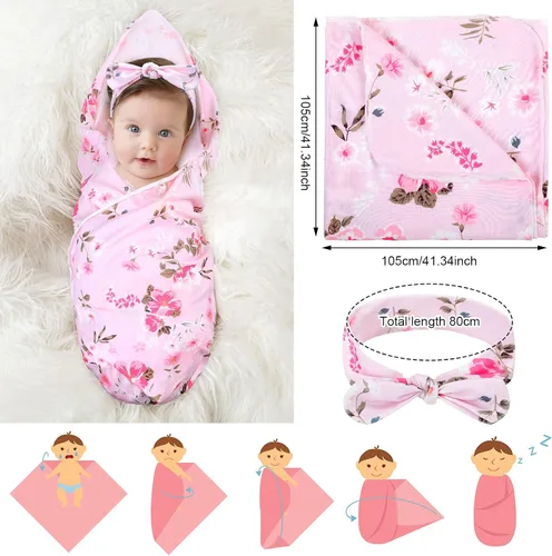 Vista 4 de Mepase 5 piezas de mamá y yo hospital a juego trajes de maternidad bata de envolver manta para bebé niña niños diadema sombrero para mamá bebé