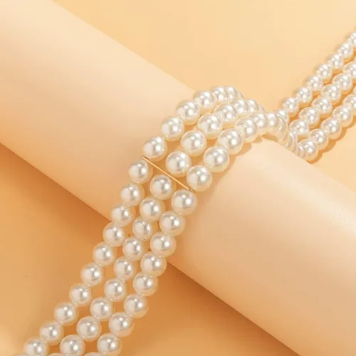 Vista 5 de Jumwrit Gargantilla de perlas, collar de perlas en capas, accesorios de disfraz, collar con cierre de palanca para mujeres y niñas, Metal