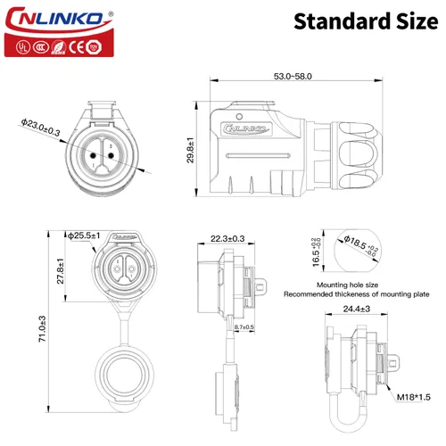 Vista 4 de CNLINKO Conector Circular de Panel IP68 M16 de Plástico de 3 Pines Macho y Hembra Eléctrico Impermeable Arnés de Cables Automático Soldadura