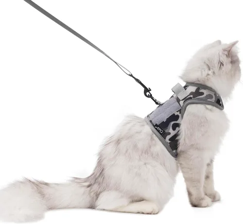 Vista 10 de Arnés de gato con correa, ajustable para gatos, chaleco acolchado para gatos, Black Plaid