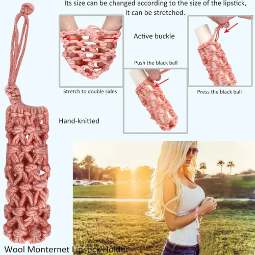 Vista 4 de BIHRTC Llavero de pulsera boho con soporte para lápiz labial, pulsera hecha a mano