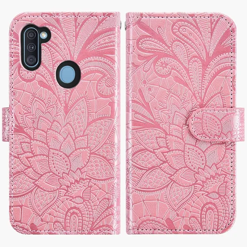 Vista 4 de Asuwish Funda compatible con Samsung Galaxy A11 y protector de pantalla de vidrio templado, accesorios, tarjetero con función atril de encaje