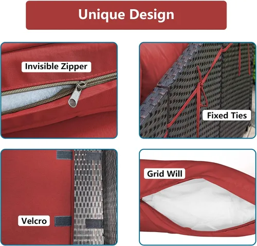Vista 4 de Gotland Fundas de repuesto para cojines de patio, fundas de cojín para exteriores, funda impermeable para asiento de silla para sofá, muebles Rojo