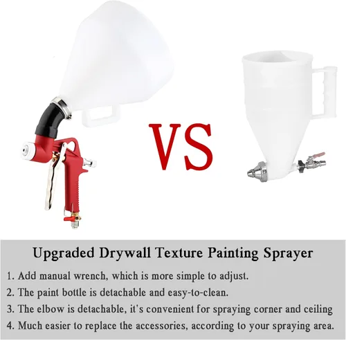 Vista 4 de 4/6/0.315 in Boquillas 6L Drywall Textura Pintura Pulverizador, Codo Pistola pulverizadora de tolva de aire de 4/6/0.315 in 1.58 galones (6L)