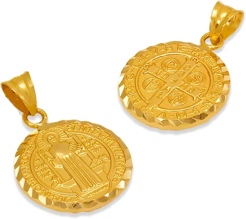 Vista 5 de JEWELHEART Medallas de San Benito de oro real de 14 quilates de 0.551in, 0.709in, 0.787in, 0.984in, corte de diamante, colgante de San Benito