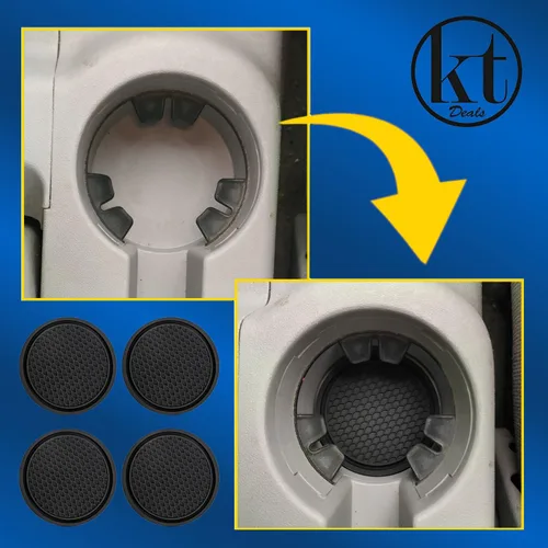 Vista 6 de Paquete de 4 posavasos para automóvil, portavasos universales antideslizantes, almohadillas para tazas, accesorios para interiores, color negro