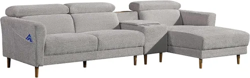 Vista 4 de Betsy Furniture Cómodo sofá seccional de microfibra en forma de L de 120 pulgadas con diván, cabezales ajustables, consola de almacenamiento