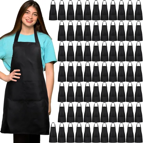Vista 8 de JaGely 36 delantales lisos con 2 bolsillos, unisex, para mujeres y hombres, delantal lavable para cocina, cocina, pintura, manualidades, barbacoa