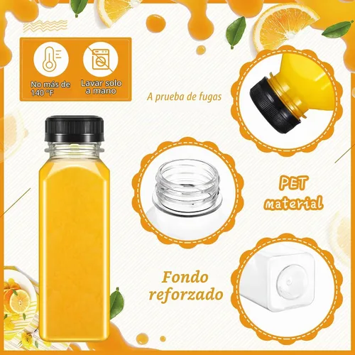 Vista 4 de Sabary 150 botellas de plástico para jugo de 8 onzas con tapas, recipientes para bebidas y tapas a prueba de fugas, botellas vacías reutilizables