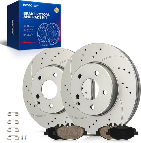 Vista 34 de Kit de freno delantero KAX, rotores de freno ranurados y con hendiduras, pastillas de freno cerámicas Compatible con Honda Accord 1990 1991 1992