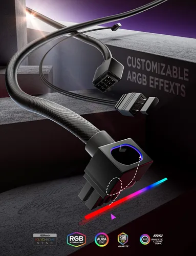 Vista 2 de AsiaHorse Hydrus-8PIN Cable de Extensión de CPU PSU con Luz ARGB, Cable de Alimentación de la Placa Base de Cobre con Diseño Minimalista Integrado