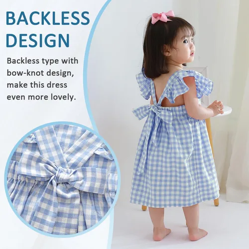 Vista 3 de Zanie Kids Vestidos de Pascua para niñas, vestido de verano para niñas, ropa de juego, trajes de fotos familiares
