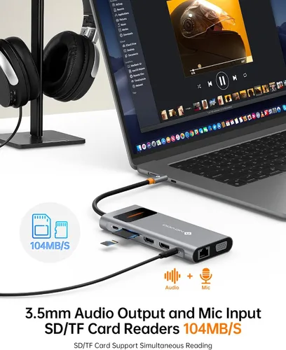 Vista 6 de NOVOO Estación de acoplamiento USB C Monitor dual HDMI para laptop Dell HP Tipo USB C Hub Adaptador multipuerto Thunderbolt 3 Dongle a 2 HDMI 4K Gris