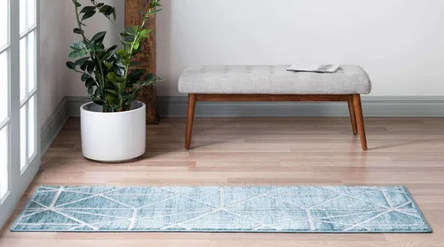 Vista 4 de Unique Loom Matrix Trellis Collection - Alfombra geométrica (2 pies x 6 pies 1 pulgada, azul/azul claro)