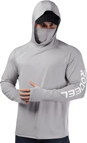 Vista 9 de Rodeel - Camisa de pesca para hombre con manga larga, UPF 50+, rendimiento de alto rendimiento para senderismo, con máscara, protección UV