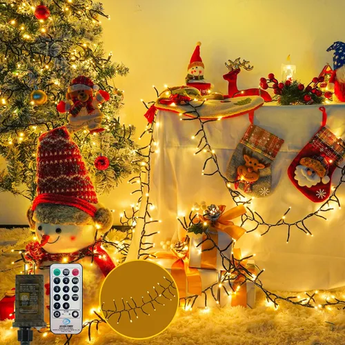 Vista 23 de Luces de cadena navideñas conectables de 240 LED de 88 pies, 13 modos, para interiores y exteriores, cable verde extensible, luces de árbol