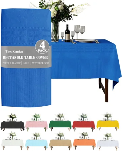 Vista 25 de Black Disposable Paper Tablecloth for Rectangle Tables 4 Pack, 54×108 Inch Waterproof 2 Ply Paper with Plastic Backing, Party Table Cover for