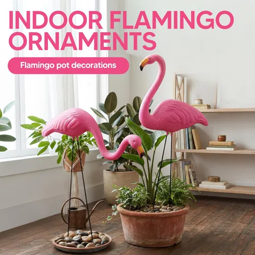 Vista 8 de JOYIN Juego de 2 pequeñas estacas de adorno de flamenco rosa para patio, mini estatua de flamenco de plástico con patas de metal para aceras