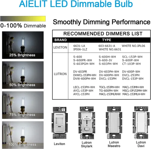 Vista 4 de Bombilla tubular LED E26 equivalente a 25 W, blanco brillante 5000 K, 200 lúmenes, 2 W luz diurna regulable, bombillas de filamento LED Edison
