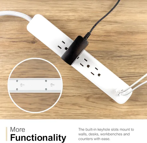 Vista 5 de GE SurGE - Tira de alimentación protectora con puertos USB, cable de extensión trenzado de 3 pies, 1060 julios, extensor de 4 tomas, 1 USB-A, 1
