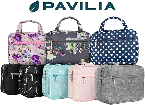 Vista 7 de PAVILIA Neceser Colgante Bolsa de Viaje para Mujeres y Hombres, Organizador de Cosméticos Plegable, Bolsa de Maquillaje Resistente al Agua