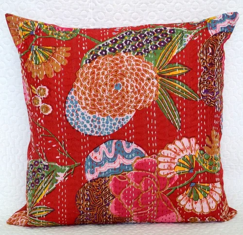 Vista 27 de Funda decorativa chic bohemia hippie para sofá, funda de almohada hecha a mano con frutas Kantha, de algodón, fundas de almohada bohemias