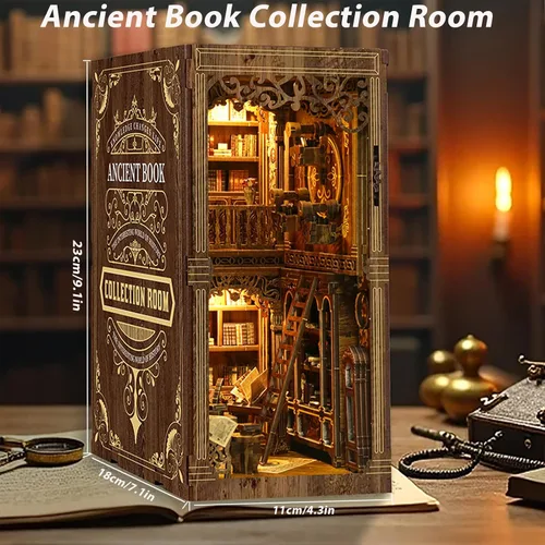 Vista 3 de ISSEVE Kit de Rincón de Libros, Rompecabezas de Madera 3D DIY Casa de Muñecas Booknook para Adultos, Kit de Casa en Miniatura Diminuta Decoración