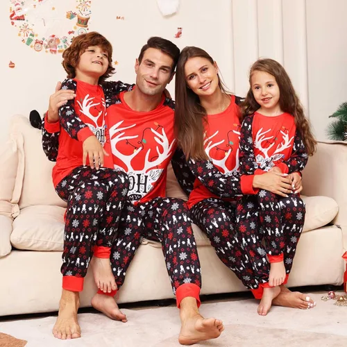 Vista 2 de Pijamas de Navidad para la familia, conjunto de pijamas a juego de Navidad con bonito estampado de muñeco de nieve, vacaciones, hogar, fiesta