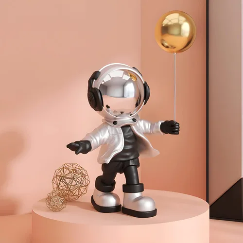 Vista 2 de Figura de astronauta, escultura de hombre espacial de resina con asa, para decoración de mesa del hogar, estantería, sala de estudio, decoración
