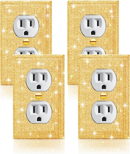 Vista 12 de 4 piezas de placa de pared rosa plateado brillante cubierta decorativa interruptor de luz cubierta de interruptor de palanca única diamantes
