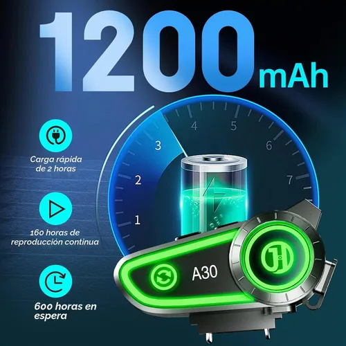 Vista 3 de Auriculares Bluetooth para Motocicleta con Cancelación de Ruido, Casco Bluetooth con Bluetooth 5.3 Integrado y Adecuado para la Mayoría de Cascos