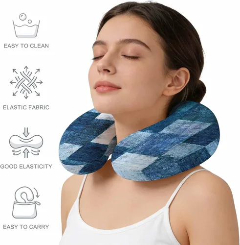 Vista 8 de Travel Pillows U-Shaped Neck Pillow Navy Blue White Ombre Ergonomic Memory Foam Pillow Head Cushion,Abstract Color Block Soft Portable Neck Pillows