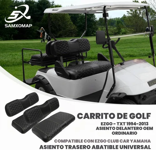Vista 2 de Fundas de Asiento de Carrito de Golf Delanteras y Traseras Impermeables y Resistentes al Sol de Cuero Vinílico de Grado Marino Accesorios de Negro